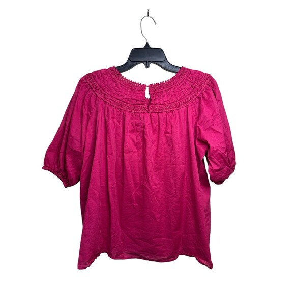 Merlette Marfa Top XS Deep Pink Woven Blouse Smocked Neckline Puff Sleeve Lined - Picture 5 of 10